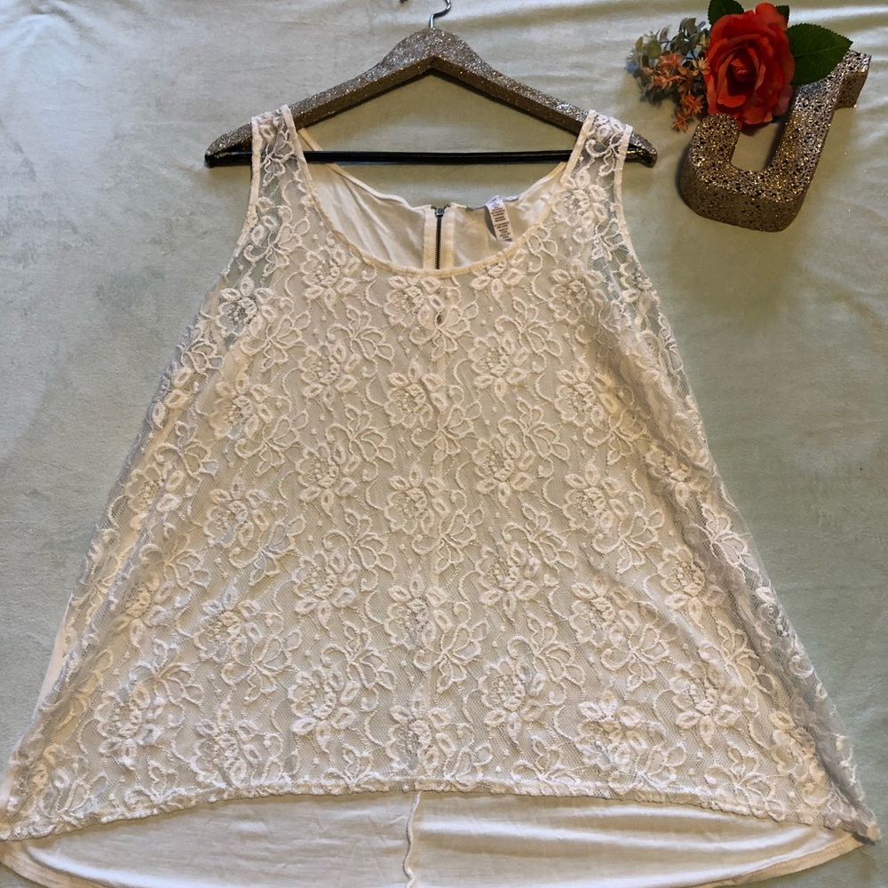 White Ambiance Apparel Tank Top with Lace 1X
